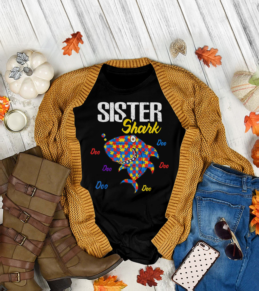 Sister Shark Autism Aware Puzzle Doo Doo T-Shirt