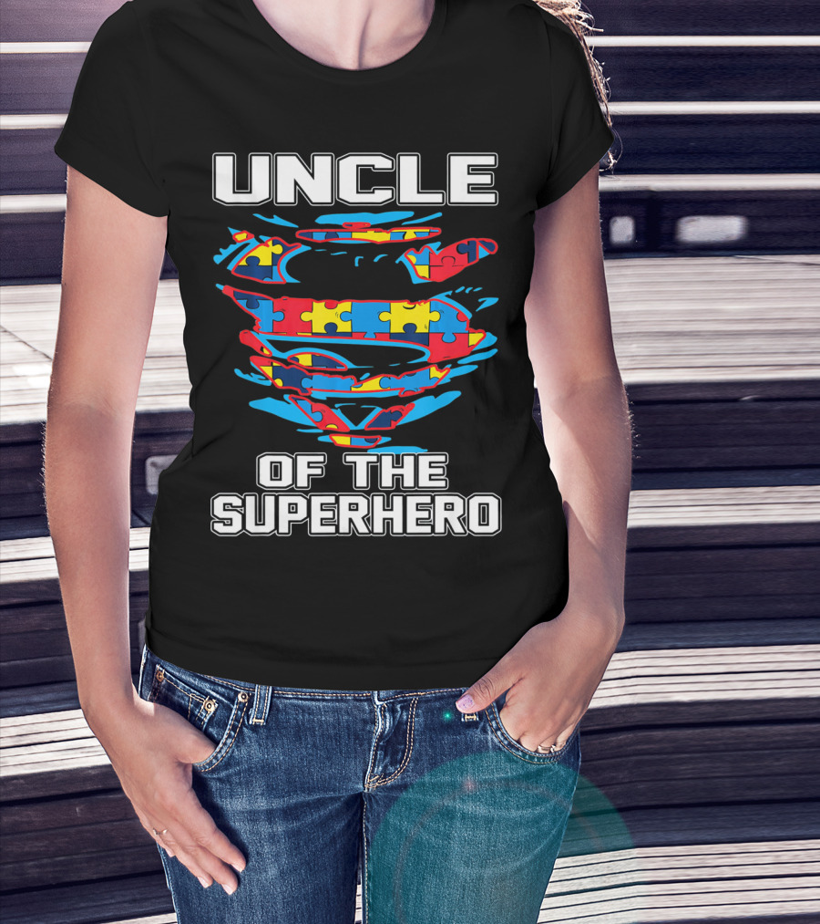 Uncle Autism Superhero Puzzle Logo Awareness T-Shirt