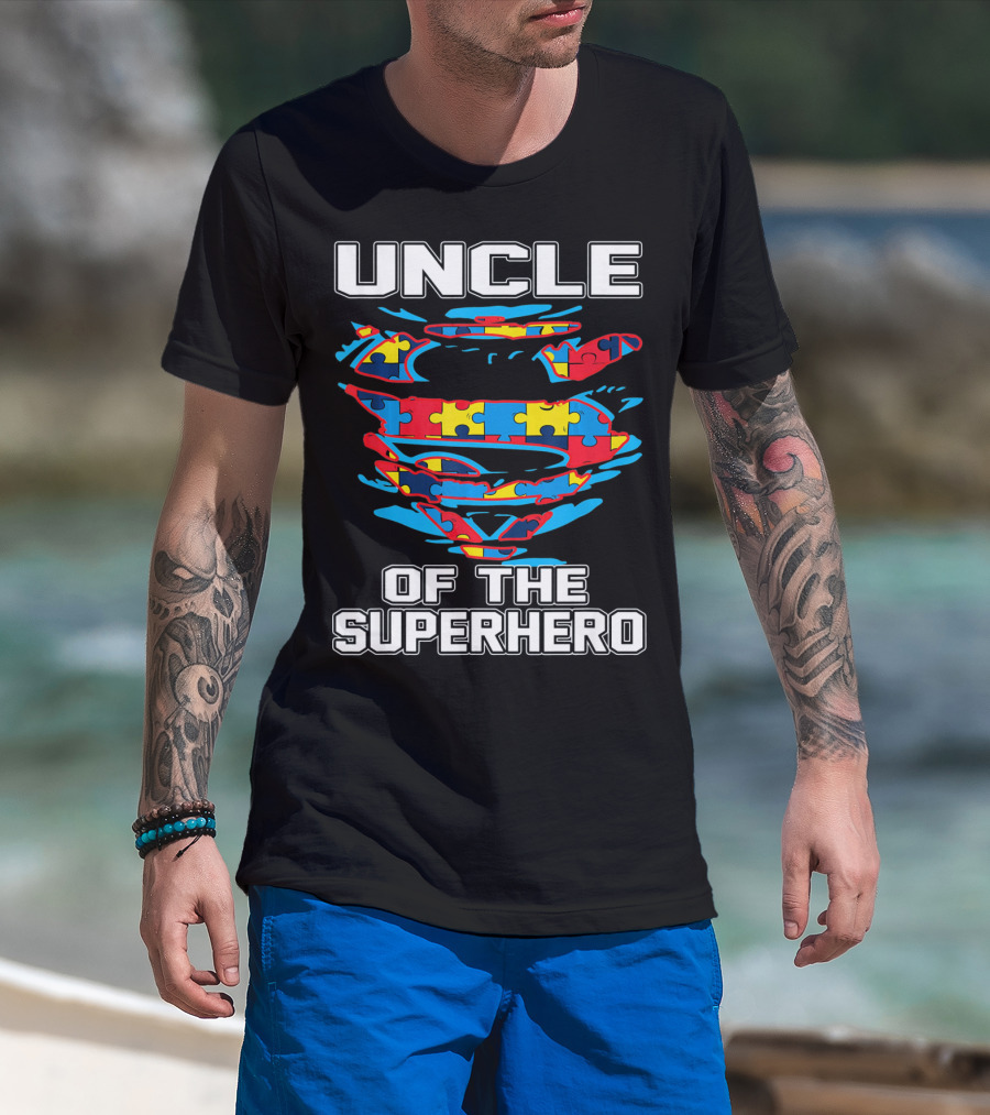 Uncle Autism Superhero Puzzle Logo Awareness T-Shirt