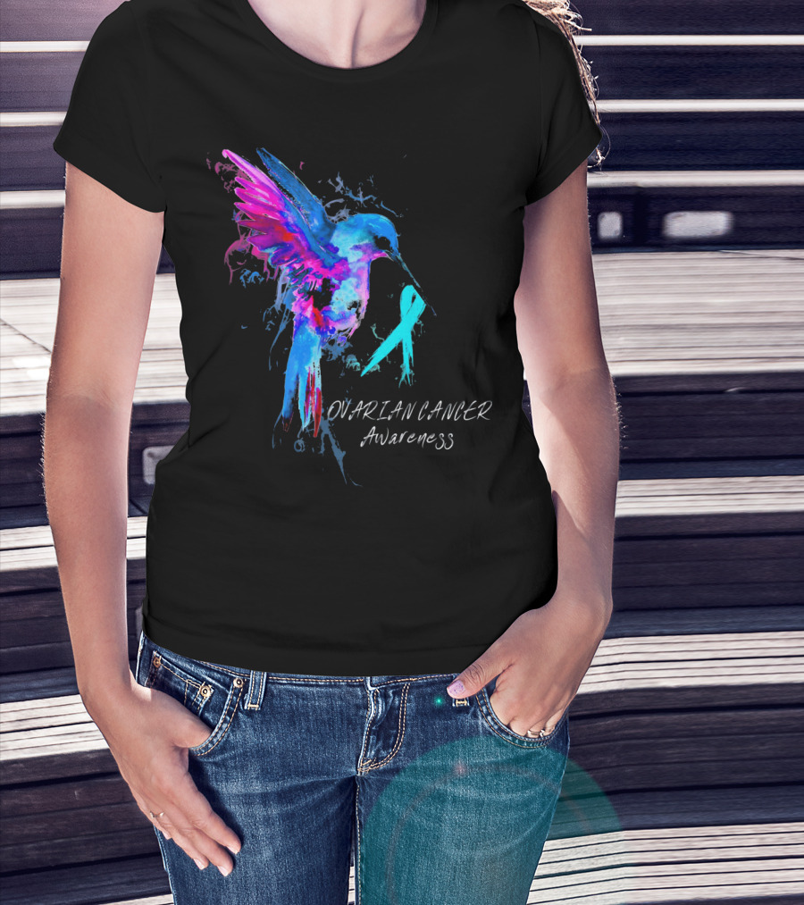 OVARIAN CANCER AWARENESS Bird Ribbon Hummingbird T-Shirt