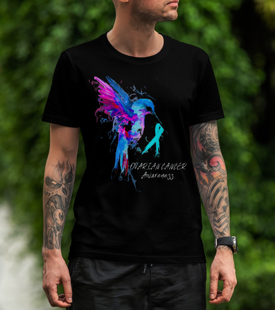 OVARIAN CANCER AWARENESS Bird Ribbon Hummingbird T-Shirt