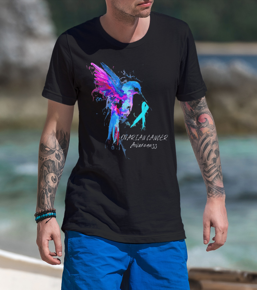 OVARIAN CANCER AWARENESS Bird Ribbon Hummingbird T-Shirt
