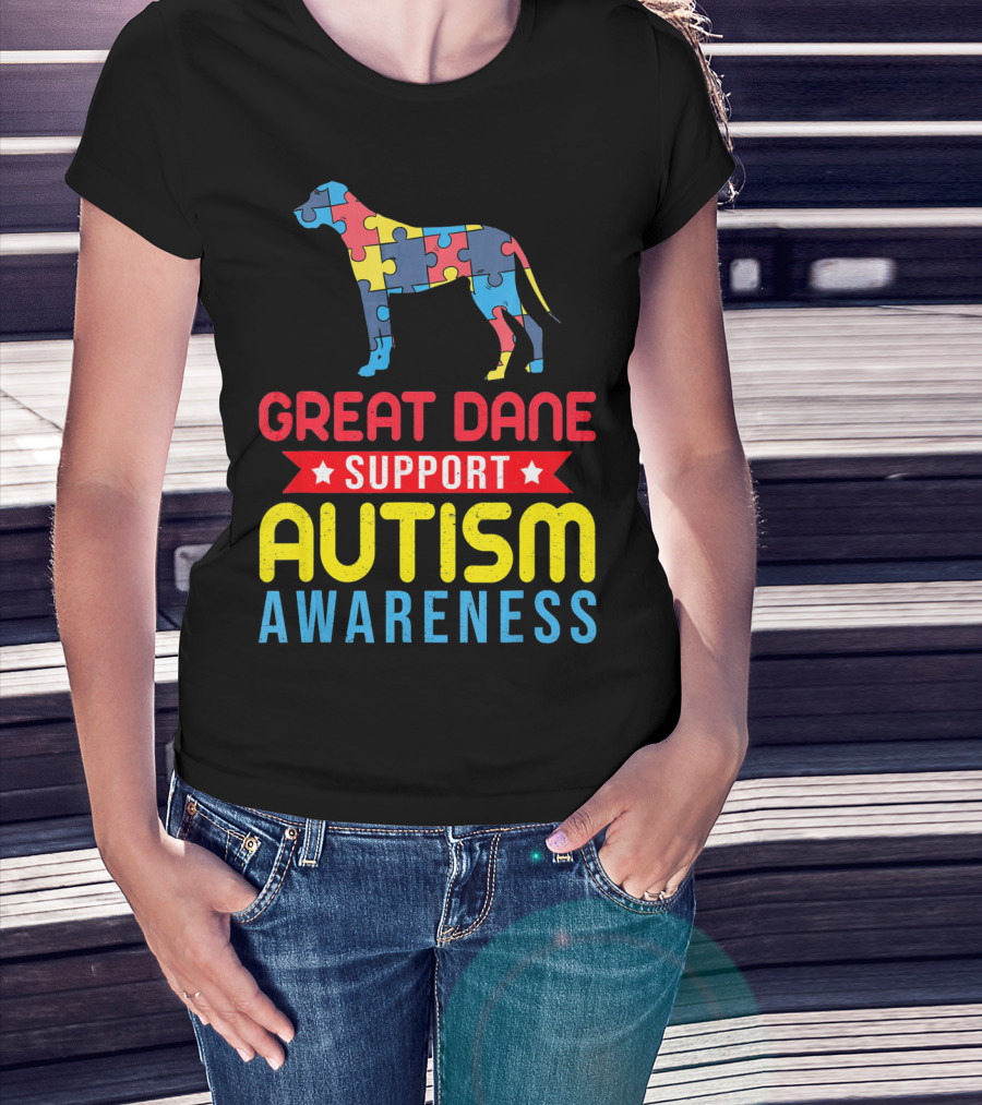 Great Dane Autism Awareness Support Puzzle T-Shirt