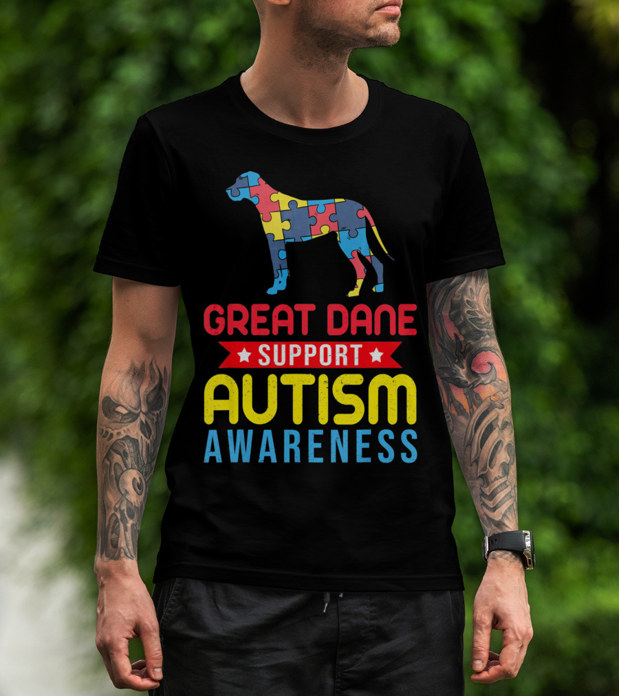 Great Dane Autism Awareness Support Puzzle T-Shirt