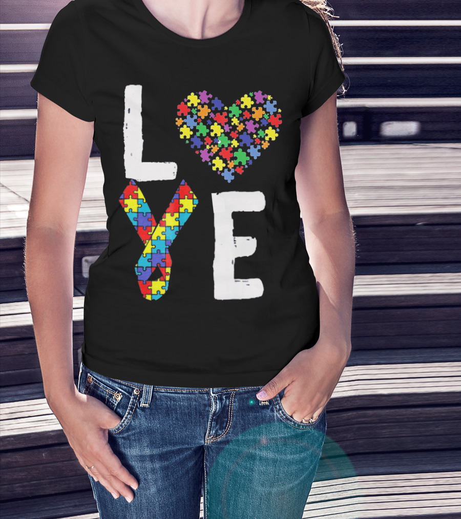 Love Autism Awareness DadK Heart Puzzle T-Shirt