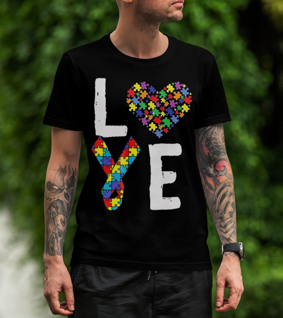 Love Autism Awareness DadK Heart Puzzle T-Shirt
