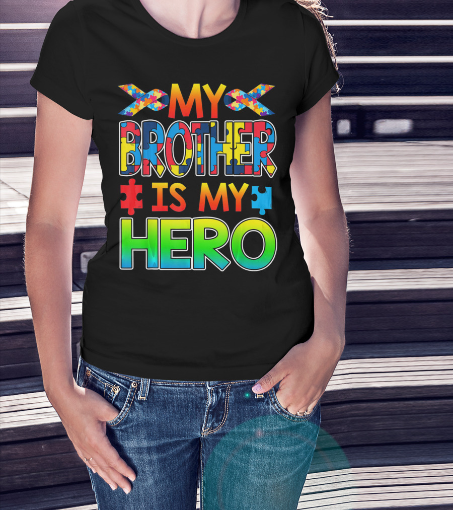 Autism Awareness My Brother Is My Hero Puzzle Ribbon T-Shirt