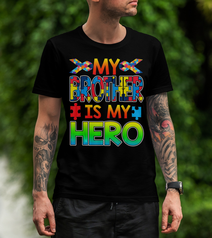 Autism Awareness My Brother Is My Hero Puzzle Ribbon T-Shirt