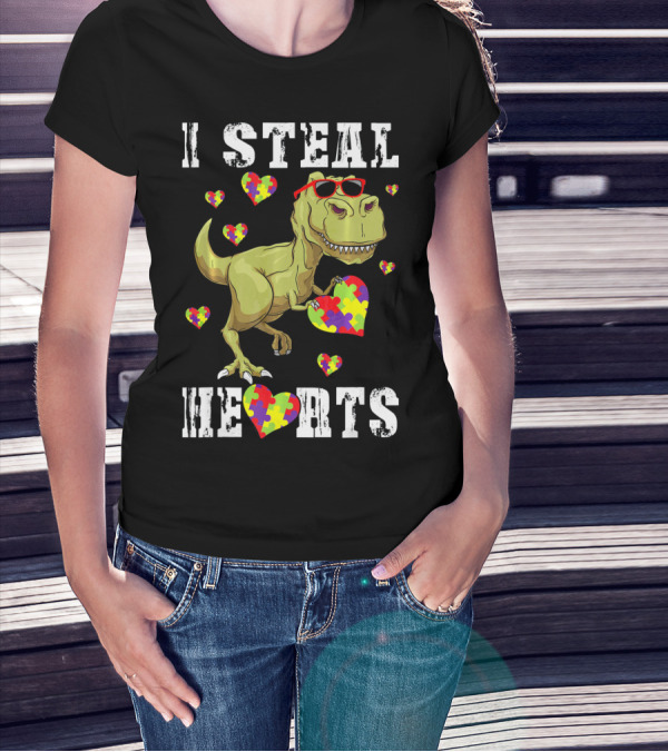 I Steal Hearts Dinosaur Autism Awareness Kids T-Shirt