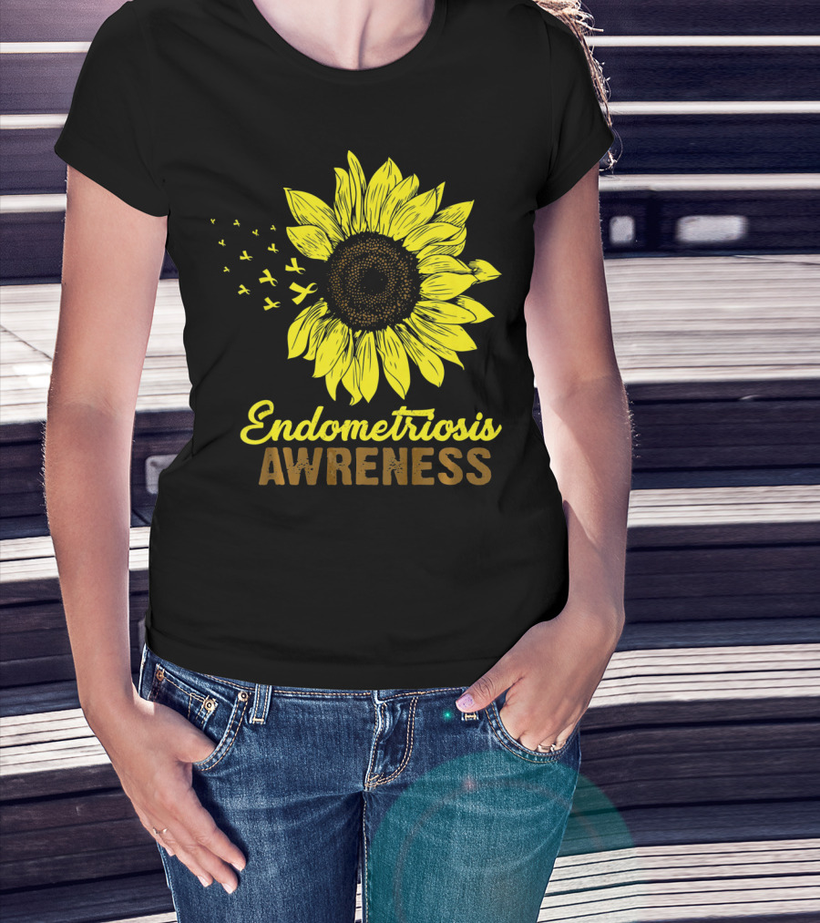 Endometriosis Awareness Yellow Ribbon Sunflower T-Shirt