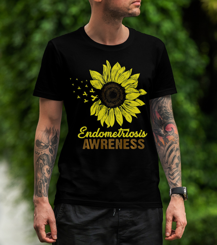 Endometriosis Awareness Yellow Ribbon Sunflower T-Shirt