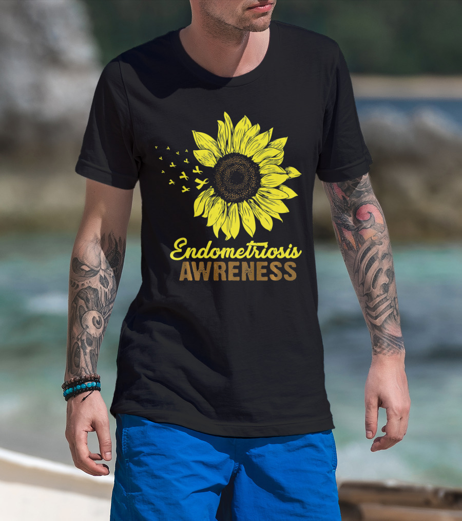 Endometriosis Awareness Yellow Ribbon Sunflower T-Shirt