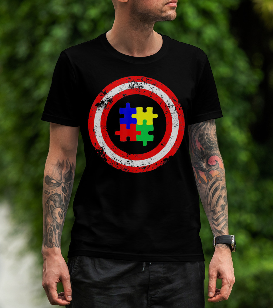 Captain Autism Awareness Shield Puzzle T-Shirt