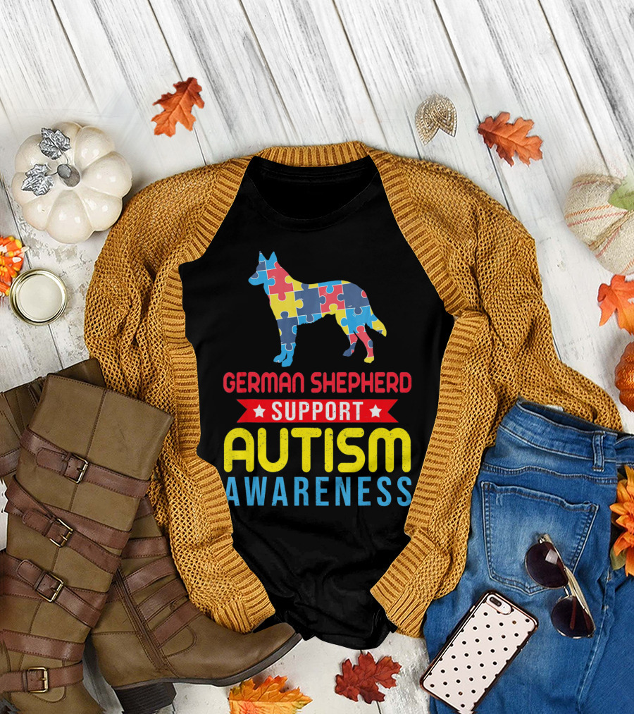 German Shepherd Puzzle Support Autism Awareness T-Shirt