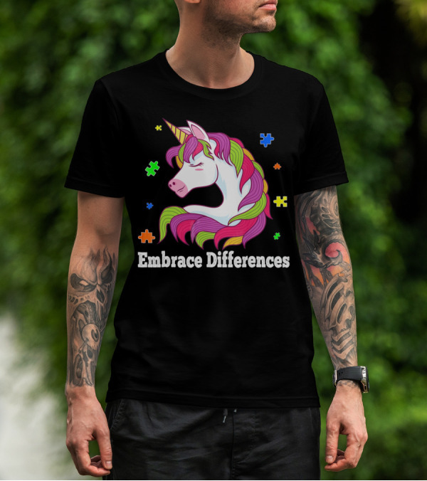 Embrace Differences Autism Awareness Unicorn Puzzle Pieces T-Shirt