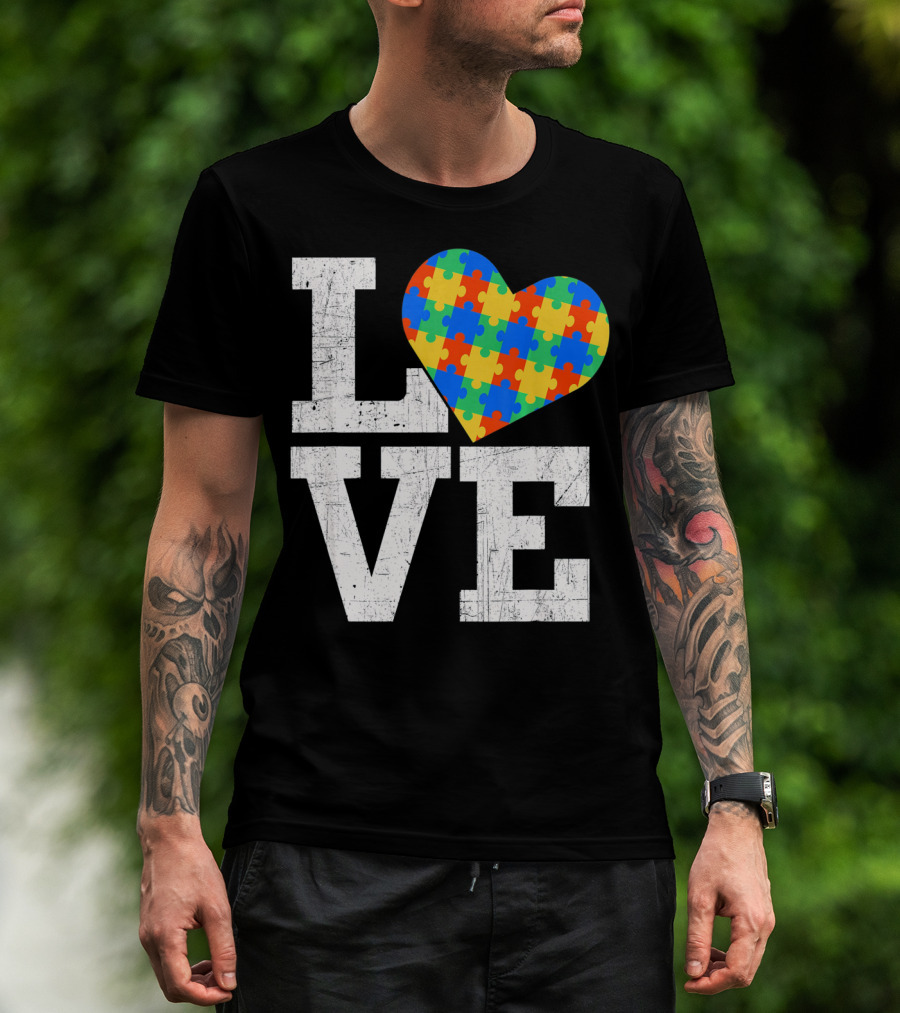 Love Someone With Autism Autism Awareness Puzzle Heart T-Shirt