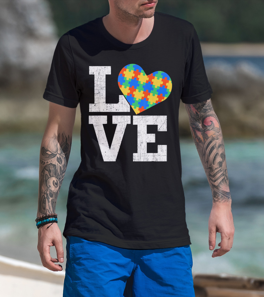 Love Someone With Autism Autism Awareness Puzzle Heart T-Shirt