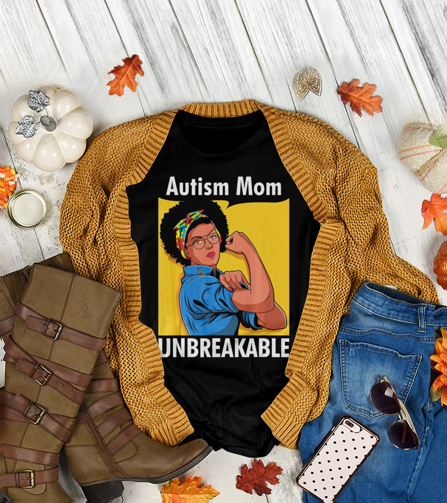 Autism Mom Unbreakable Afro Inspiring Woman Empowerment T-Shirt