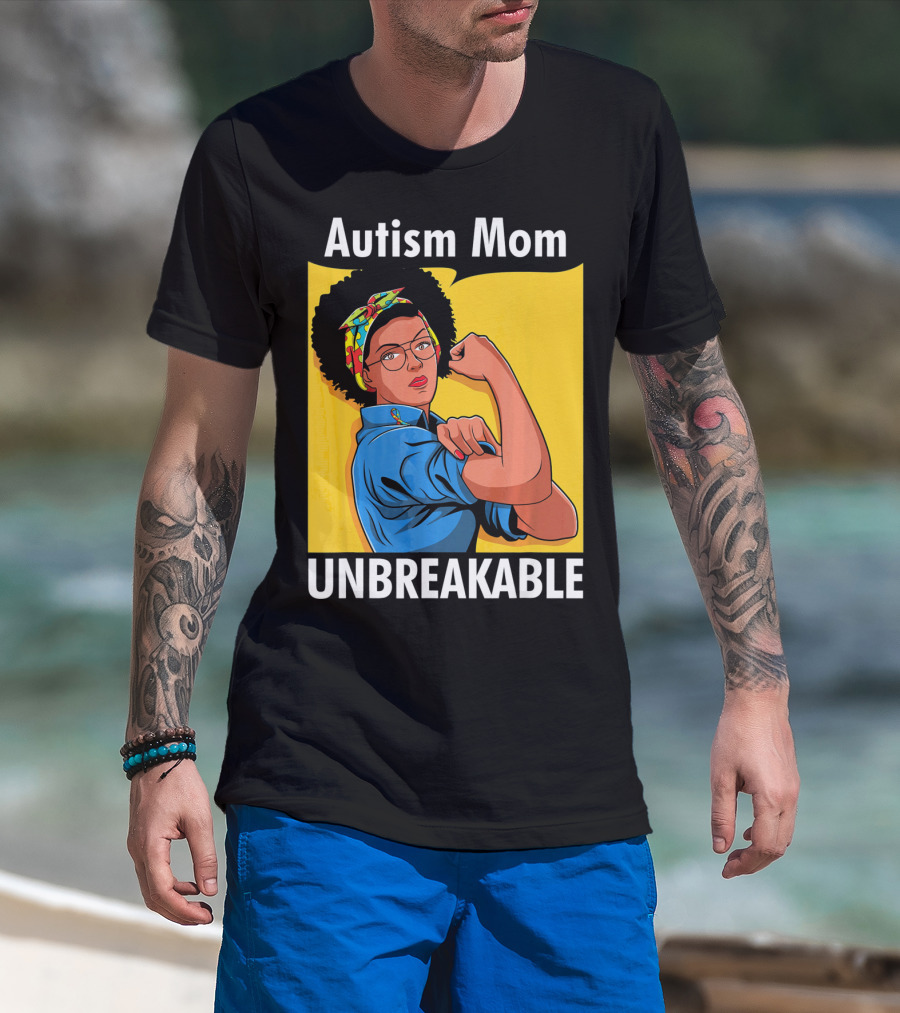 Autism Mom Unbreakable Afro Inspiring Woman Empowerment T-Shirt