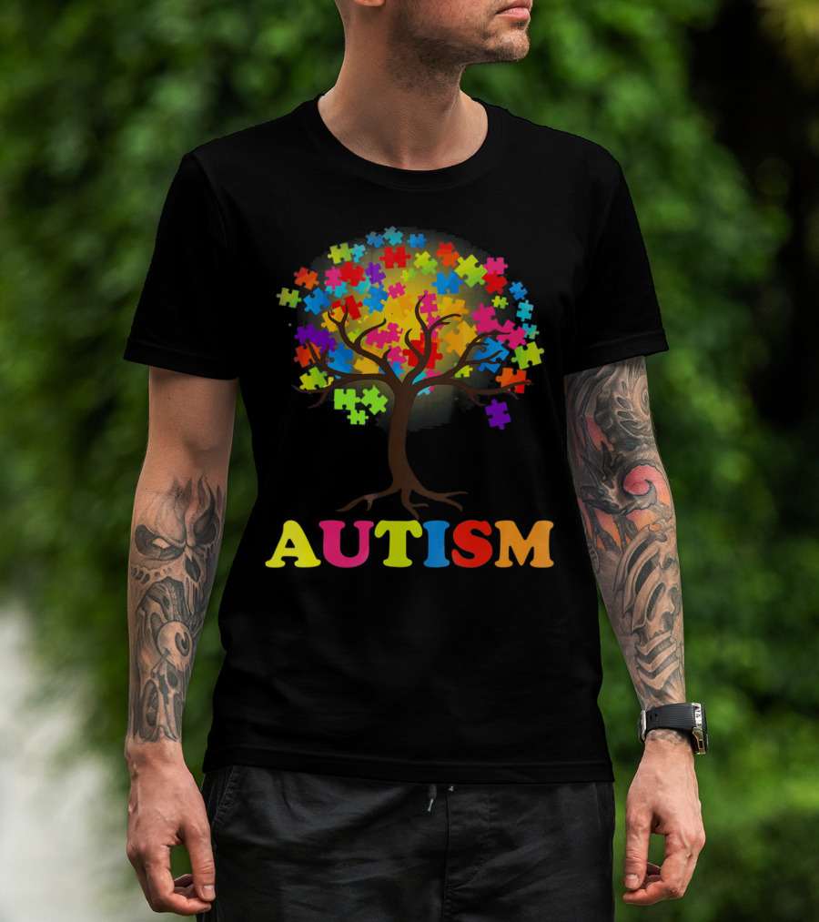 Autism Puzzle Pieces Tree Multicolored Branches T-Shirt