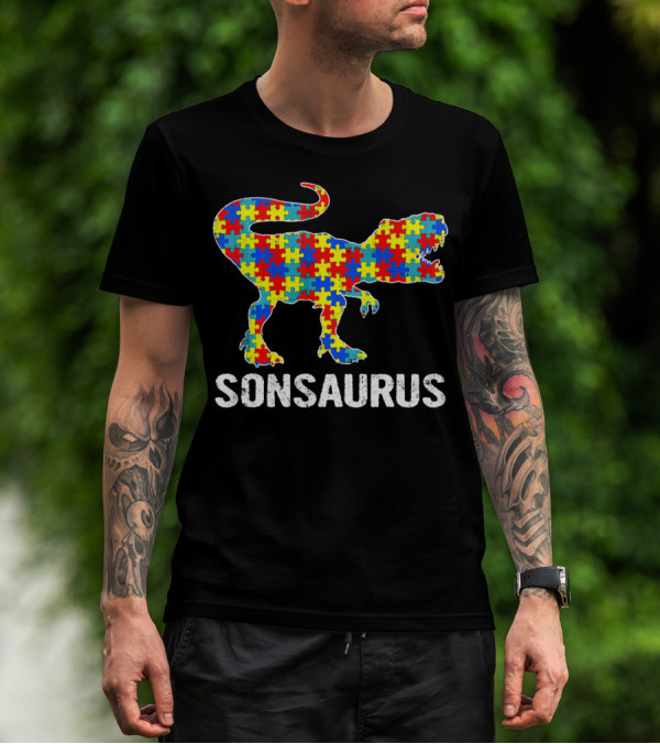 Sonsaurus Strong Dinosaur Autism Awareness Puzzle T-Shirt