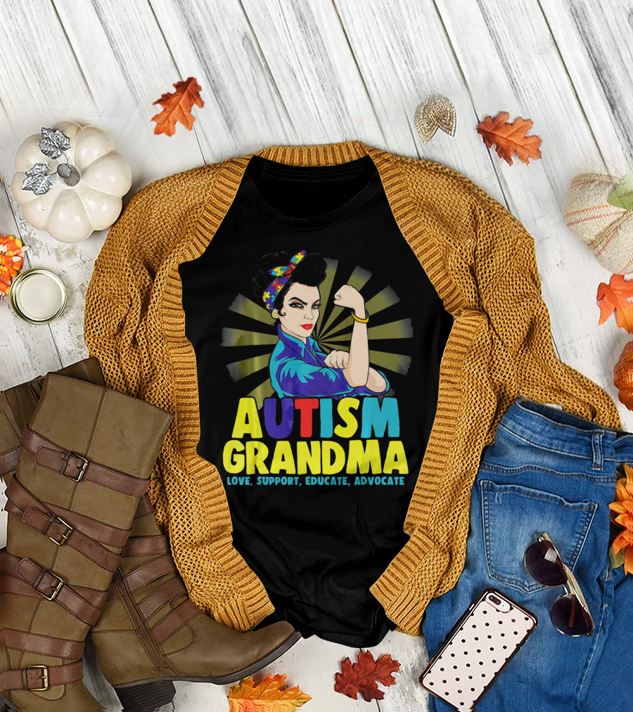 Autism Grandma Love Support Educate Advocate Retro Iconic T-Shirt