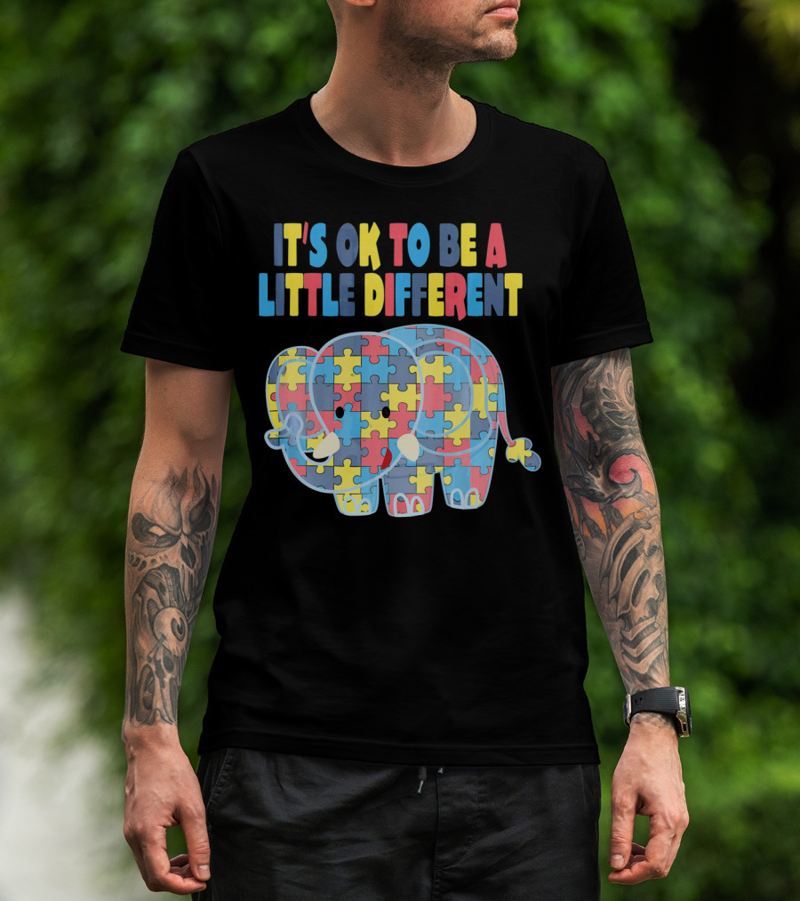 It's OK To Be A Little Different Autism Awareness Elephant Puzzle T-Shirt