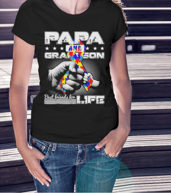 Papa And Grandson Best Friends For Life Puzzle Ribbon Hands T-Shirt