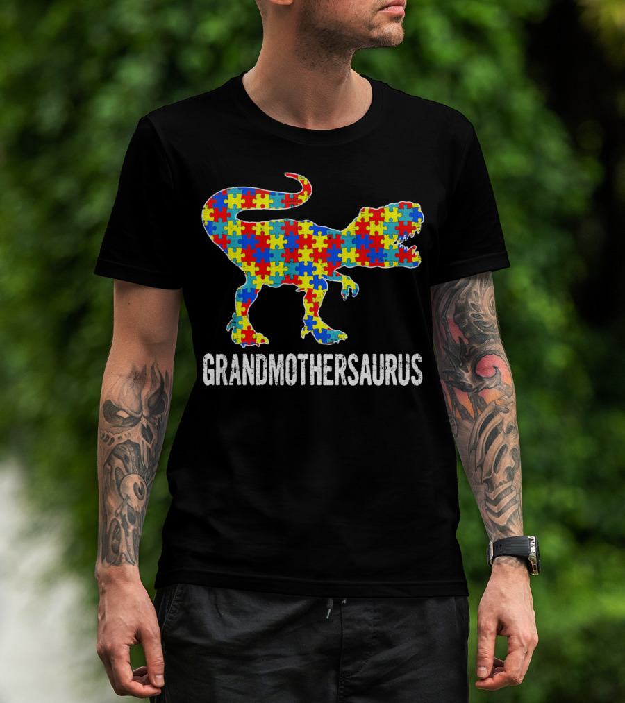 Grandmothersaurus Dinosaur Autism Puzzle T-Shirt