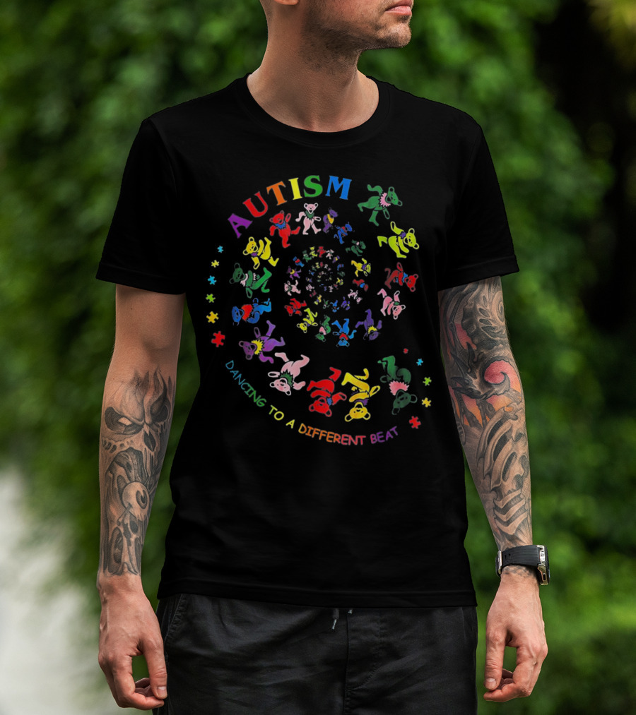 Autism Awareness Dancing To A Different Beat Colorful Spiraled Bears T-Shirt
