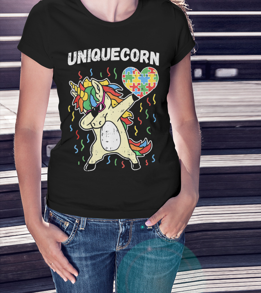 Uniquecorn Dabbing Unicorn Puzzle Heart Autism Awareness T-Shirt