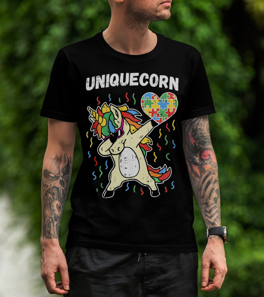 Uniquecorn Dabbing Unicorn Puzzle Heart Autism Awareness T-Shirt
