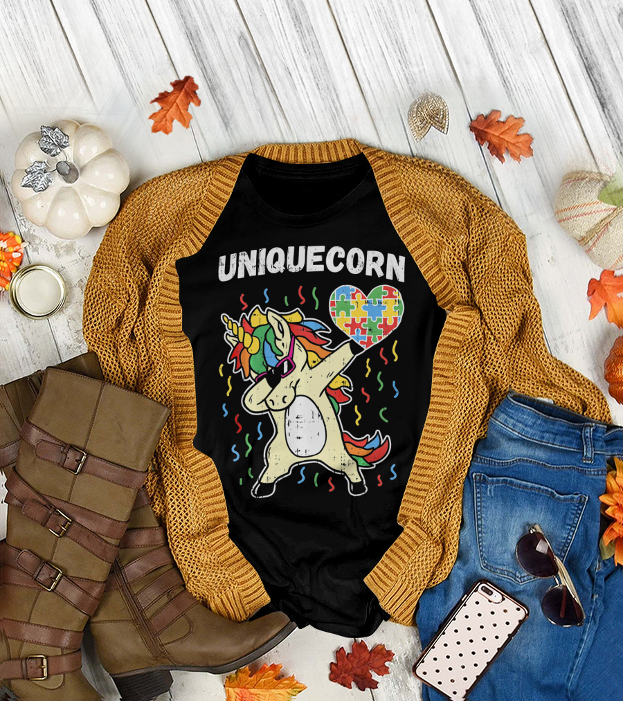 Uniquecorn Dabbing Unicorn Puzzle Heart Autism Awareness T-Shirt