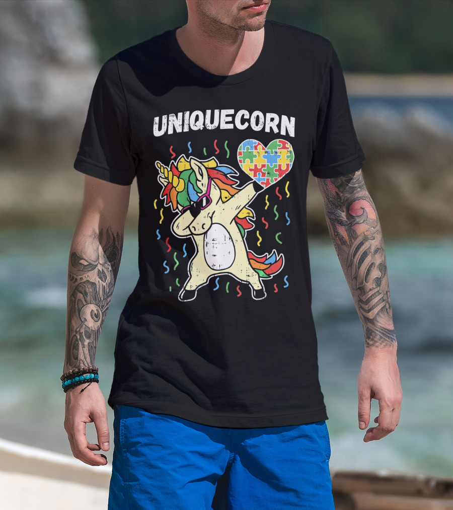 Uniquecorn Dabbing Unicorn Puzzle Heart Autism Awareness T-Shirt