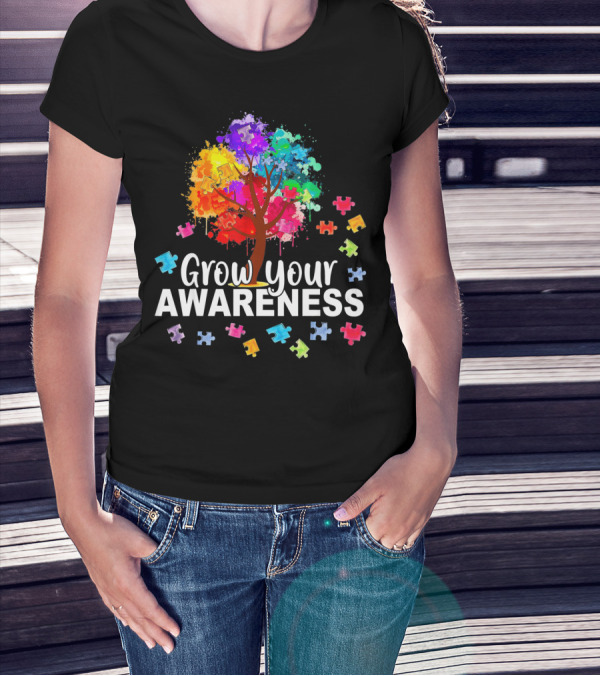 Grow Your Awareness Colorful Tree With Puzzle Pieces T-Shirt
