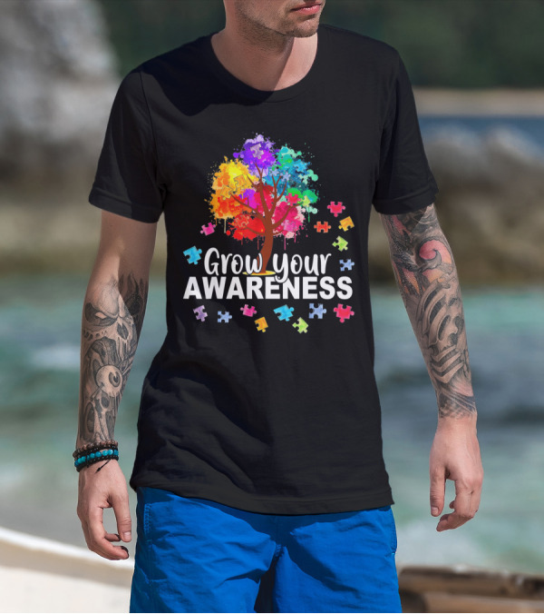Grow Your Awareness Colorful Tree With Puzzle Pieces T-Shirt