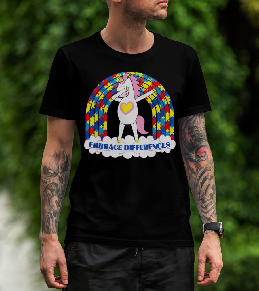 Embrace Differences Autism Awareness Kids Teens Girls Unicorn T-Shirt