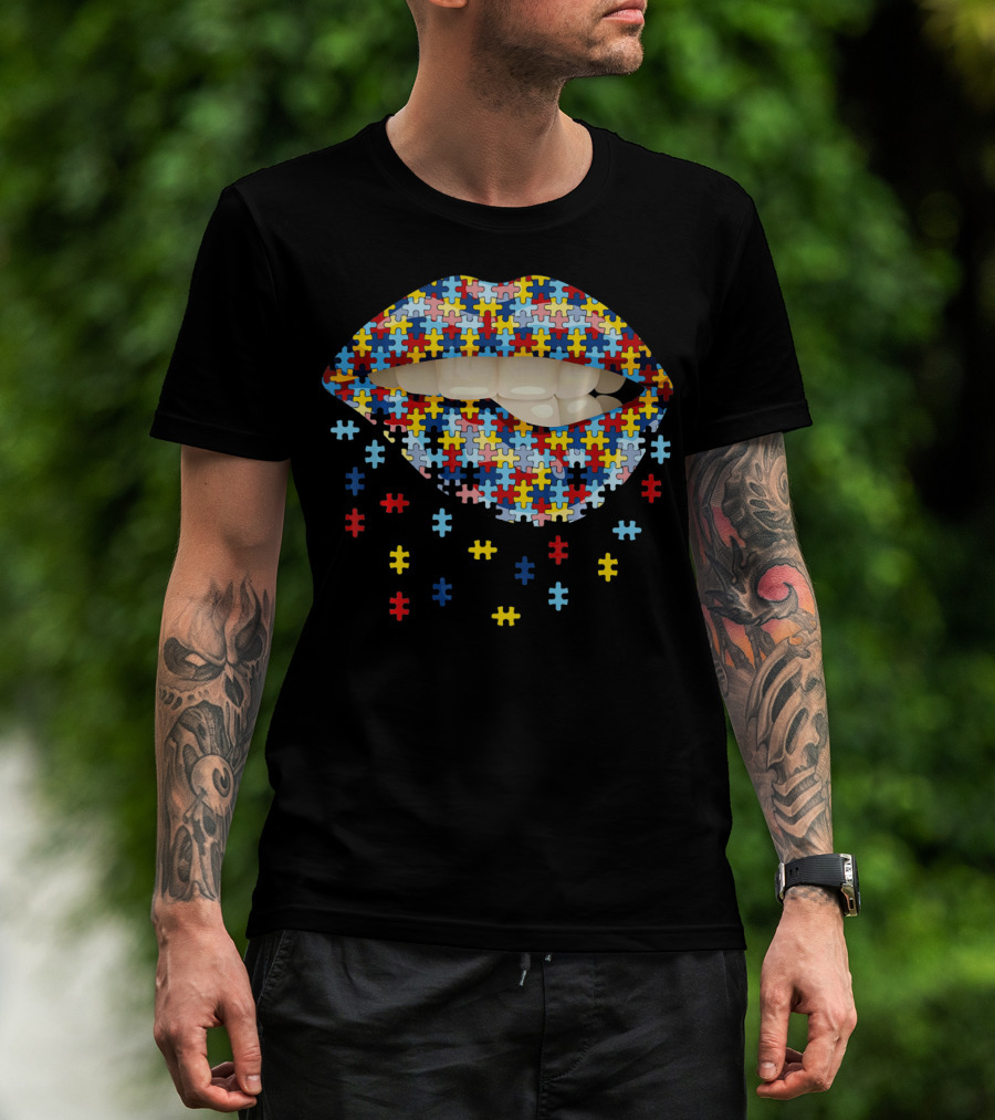 Autism Awareness Puzzle Pieces Lip T-Shirt