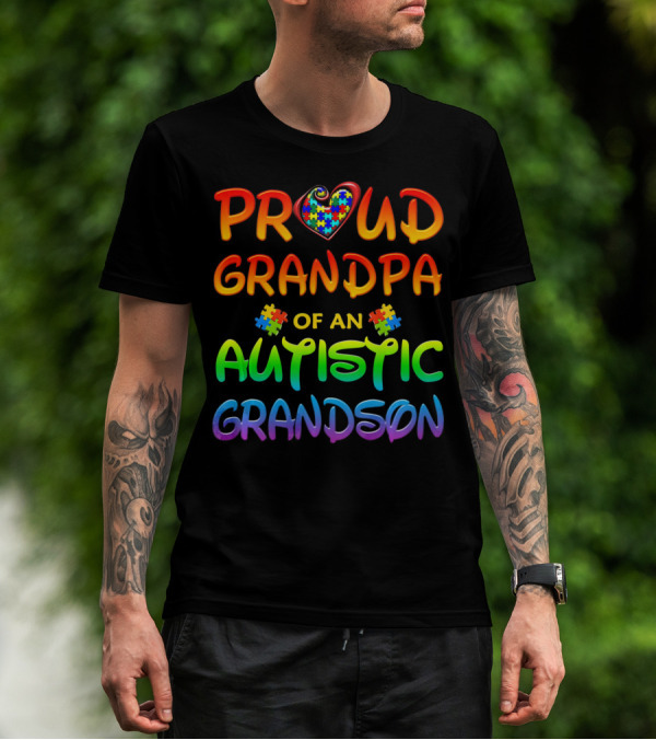 Proud Grandpa Of An Autistic Grandson Autism Awareness T-Shirt