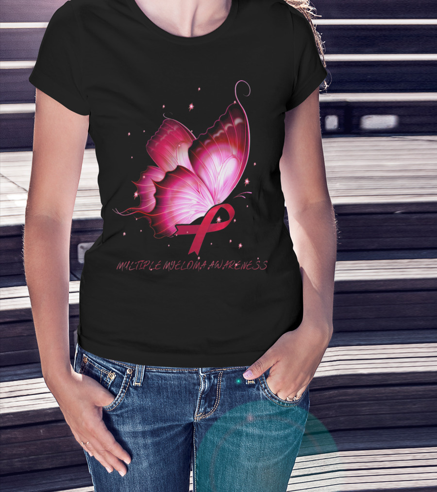 MULTIPLE MYELOMA AWARENESS Pink Butterfly T-Shirt