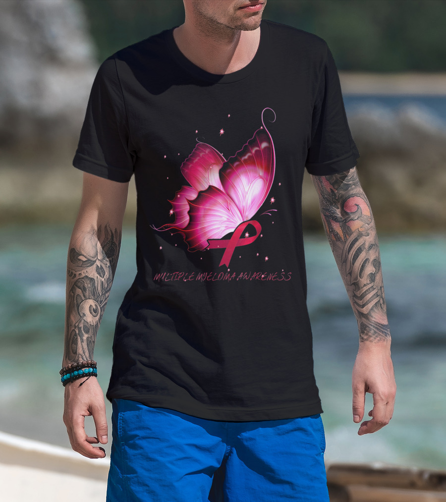 MULTIPLE MYELOMA AWARENESS Pink Butterfly T-Shirt