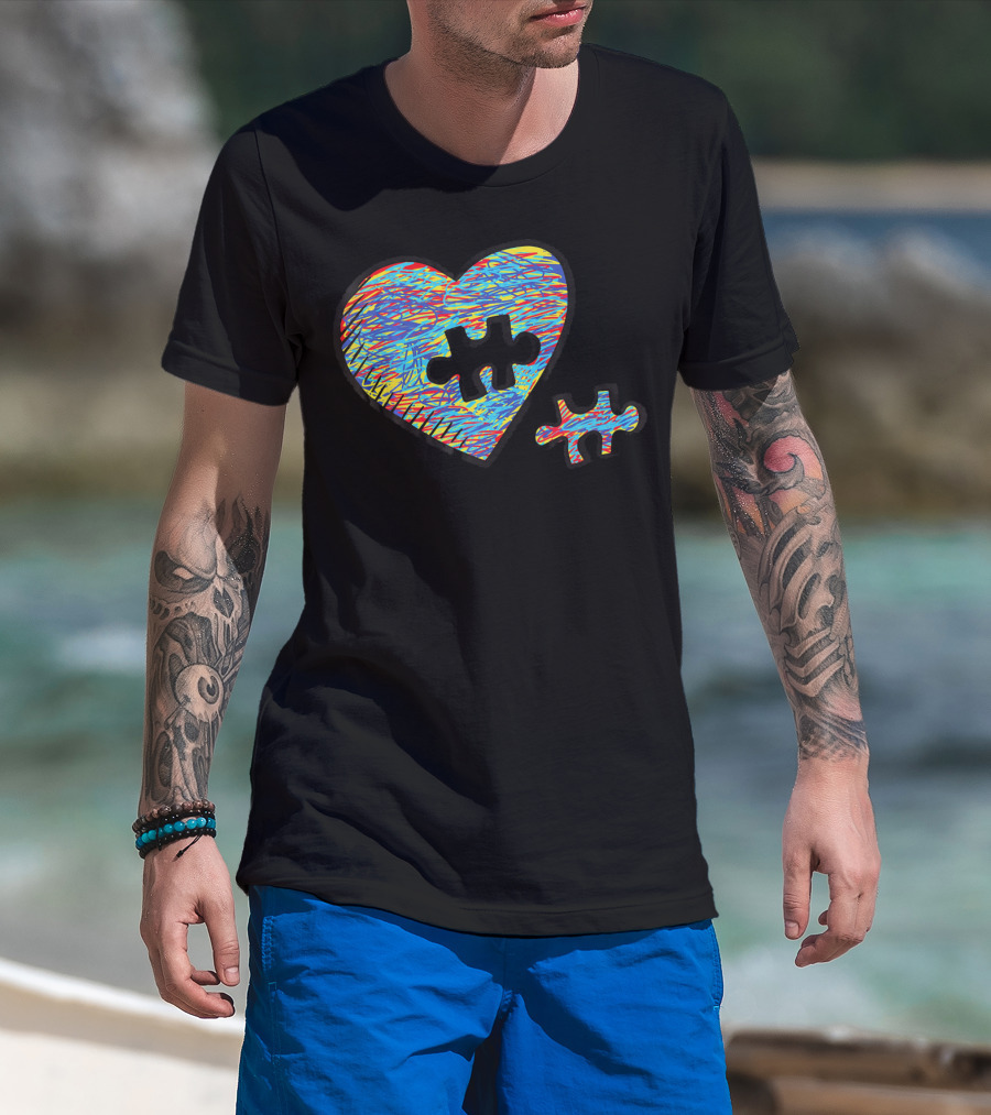 Autism Awareness Superpower Heart Puzzle Piece T-Shirt