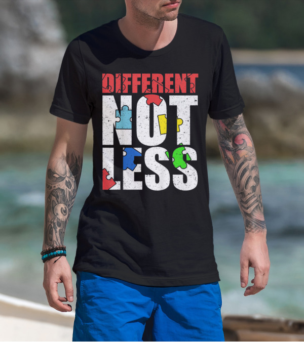 Kids Autism Awareness Different Not Less Puzzle Pieces T-Shirt