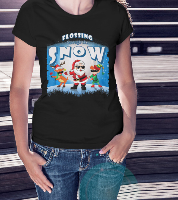 Flossing Through The Snow Santa Elf Reindeer T-Shirt