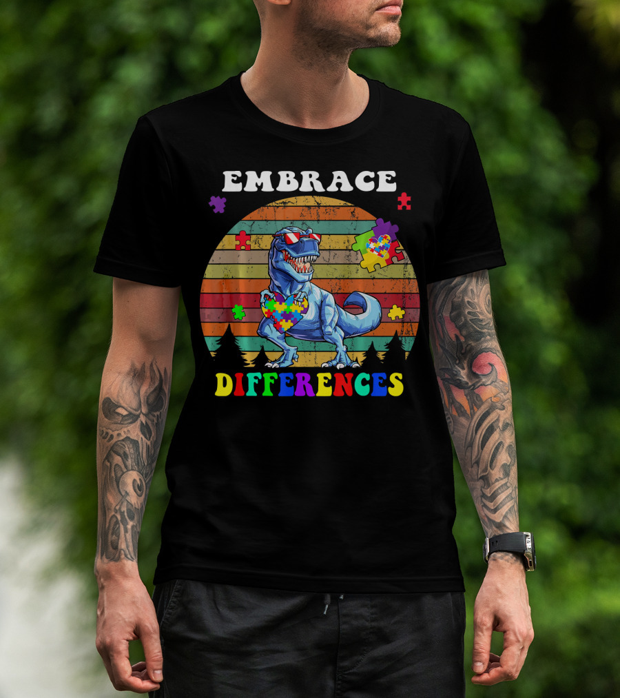 Embrace Differences Dinosaur Puzzle Heart T-Shirt