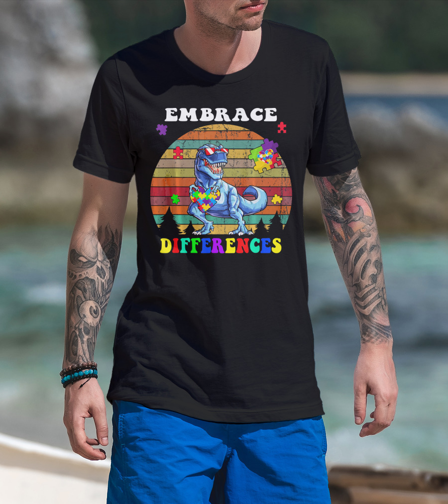 Embrace Differences Dinosaur Puzzle Heart T-Shirt