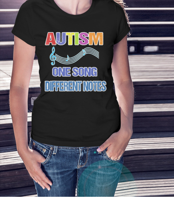 Autism One Song Different Notes Musical Clef T-Shirt