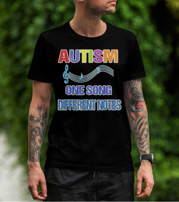 Autism One Song Different Notes Musical Clef T-Shirt