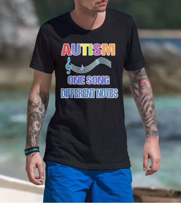 Autism One Song Different Notes Musical Clef T-Shirt