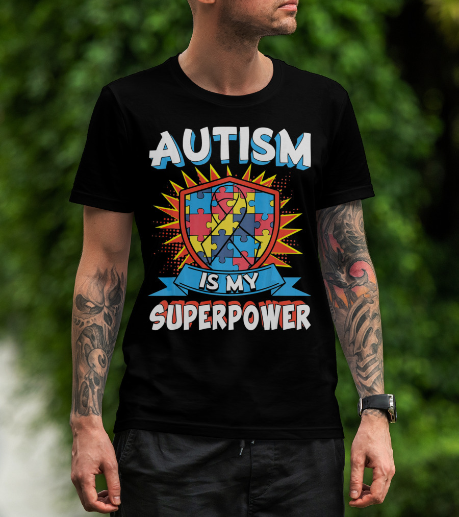 Autism Is My Superpower Puzzle Shield T-Shirt